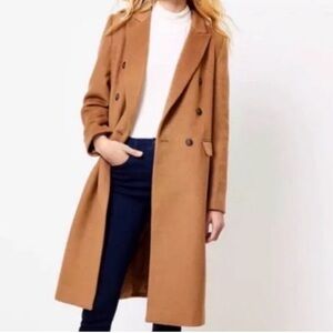 LOFT Camel Double-Breasted Long Wool Blend Coat